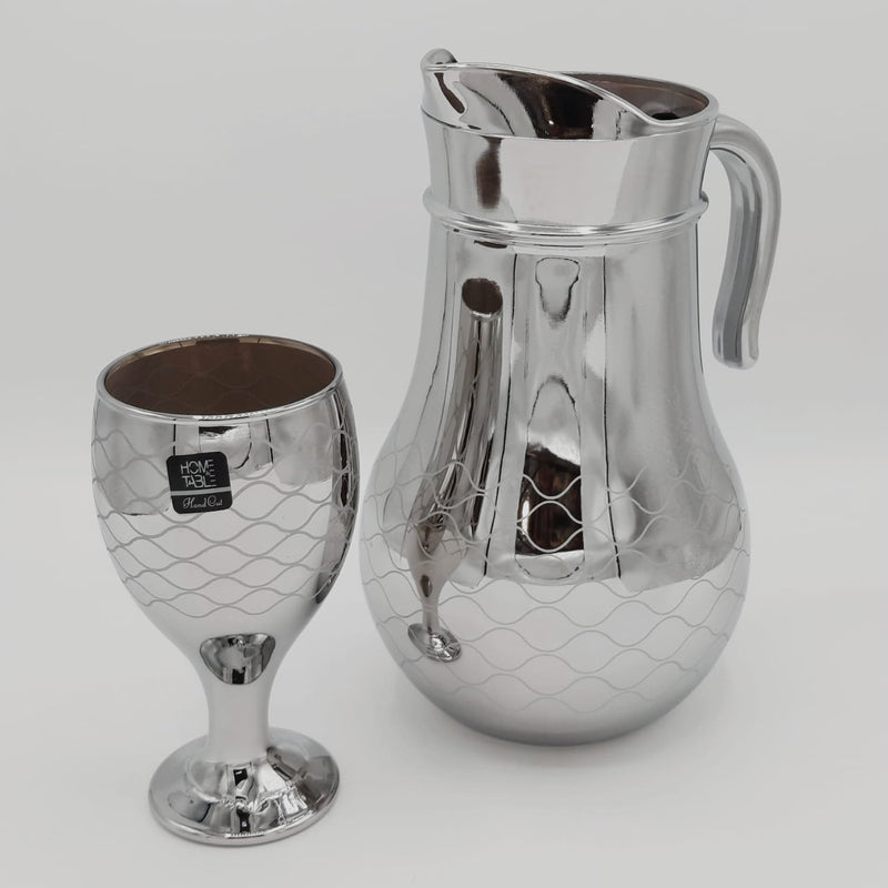 Wave Printed Nova Silver Wine Shaped Water Set