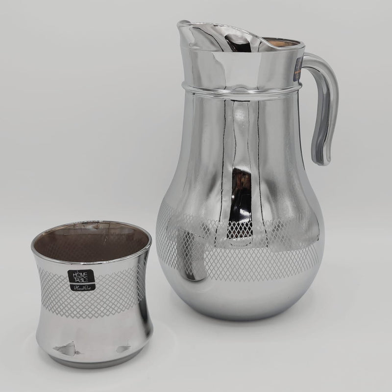 Net Pattern Printed Silver Jug And Glass Set